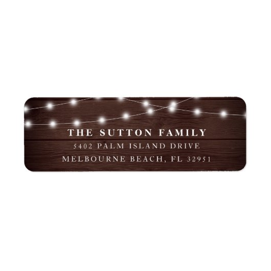 Étiquette Rustic Wood String Lights Adresse de retour (Devant)