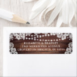 Étiquette Rustic Wood String Lights Lace Adresse Mariage<br><div class="desc">Bois de grange rustique,  lampes à cordes et dentelle blanche étiquettes d'adresse de retour idéal pour les besoins rustiques,  extérieur ou grange mariage d'événement papeterie. Contactez le concepteur via Zazzle Conversation ou makeitaboutyoustore@gmail.com si vous souhaitez modifier ce design ou un autre produit.</div>
