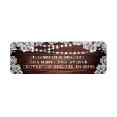 Étiquette Rustic Wood String Lights Lace Adresse Mariage (Devant)