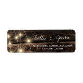 Étiquette Rustic Wood String Lights Mariage Adresse de retou (Devant)