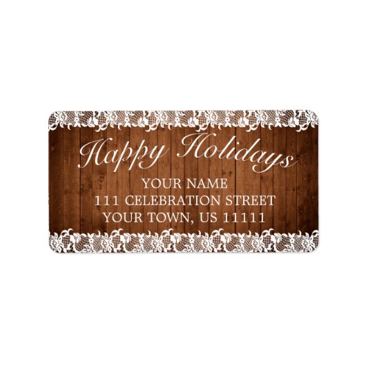 Étiquette Rustic Wood & White Lace Happy Holidays Adresse (Devant)