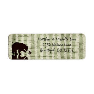 Étiquette Rustic Woodland Bear Fishing, Birch Trees Adresse