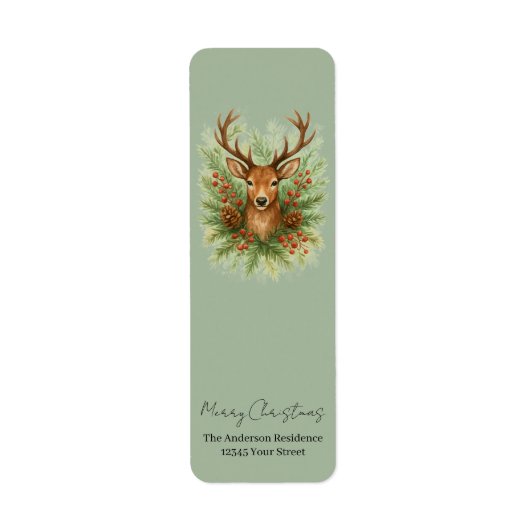 Étiquette Rustic Woodland Deer Head with Winter Foliage -  (Devant)