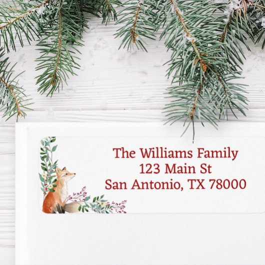 Étiquette Rustic Woodland Fox Holiday Adresse de retour