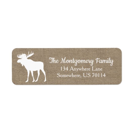 Étiquette Rustic Woodland White Moose Faux Burlap (Devant)