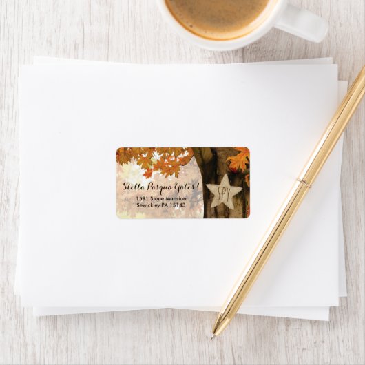 Étiquette Rustique Automne arbre d'automne Lumières Mariage (En situation)