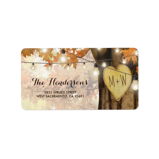 Étiquette Rustique Automne arbre d'automne Lumières Mariage (Devant)