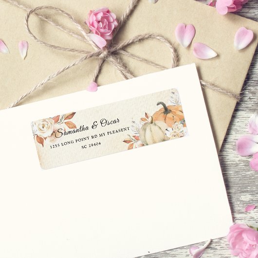 Étiquette Rustique Automne Orange Citrouilles & Fleurs