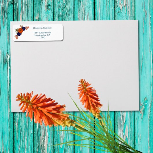 Étiquette Rustique Automne Orange Navy Bleu Floral Mariage