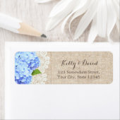 Étiquette Rustique Blue Hydrangea dentelle & Mariage Burlap (En situation)