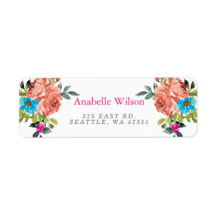 Étiquette Rustique brillant Floral rose orange