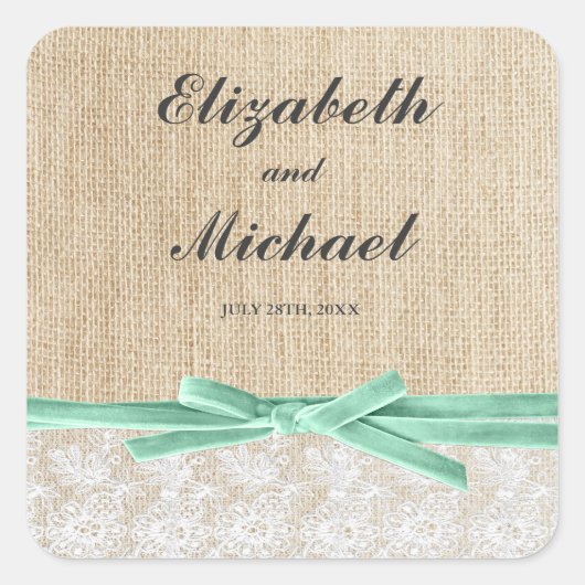 Étiquette Rustique Burlap Lace Mint Ribbon Favoris (Devant)