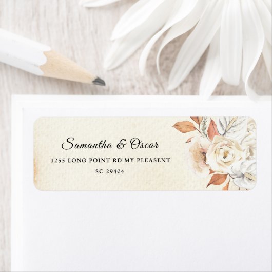 Étiquette Rustique Citrouilles et fleurs d'automne (En situation)