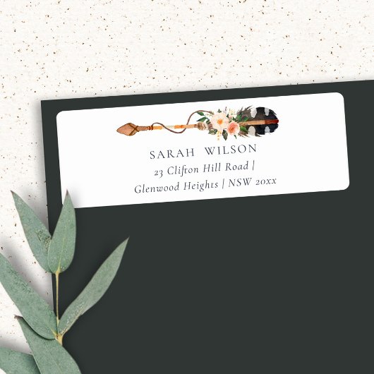 Étiquette Rustique Elegant Boho Feather Floral Arrow Adresse