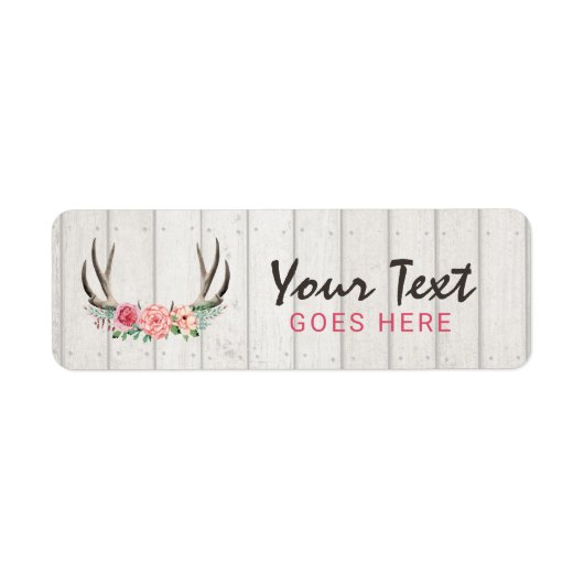 Étiquette Rustique Floral Antlers Shabby Chic Roses & Bois (Devant)