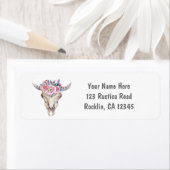 Étiquette Rustique Floral Vache Crâne Boho Chic Party Invita (En situation)