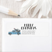 Étiquette Rustique Joyeux Noël Vintage Camion Monogramme (En situation)