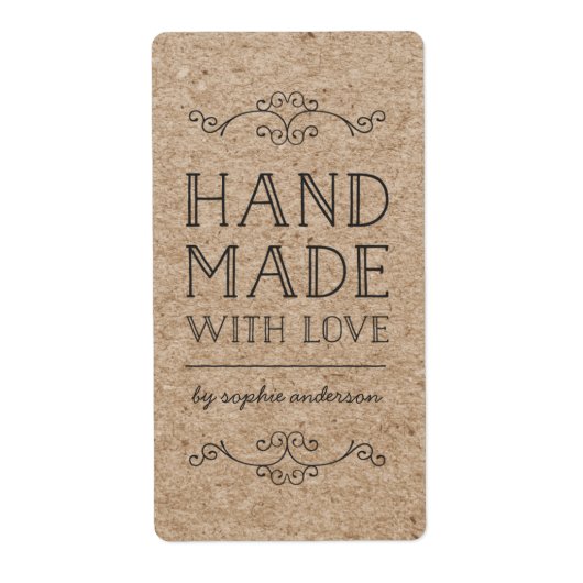 Étiquette Rustique Kraft Flore Faite À La Main Avec Amour (Devant)