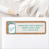Étiquette Rustique Mason Jar Turquoise Burlap Mariage Étique (En situation)