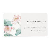 Étiquette Rustique moderne Pastel Blush Green Nénuphar Adres (Devant)