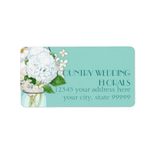 Étiquette Rustique Pays Mason Fleurs Jar Blanches Hydrangeas