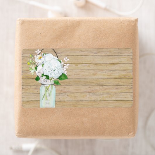 Étiquette Rustique Pays Mason Fleurs Jar Blanches Hydrangeas (En situation)