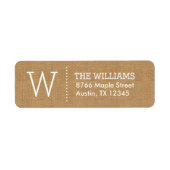 Étiquette Rustique Tan Burlap Custom Monogramme Adresse de r (Devant)