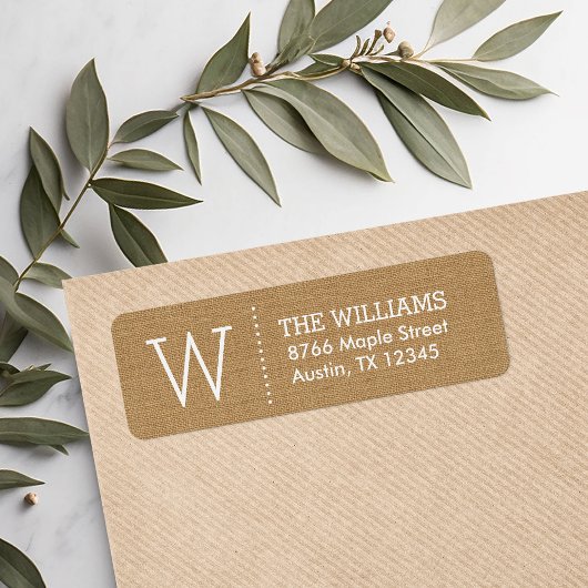 Étiquette Rustique Tan Burlap Custom Monogramme Adresse de r