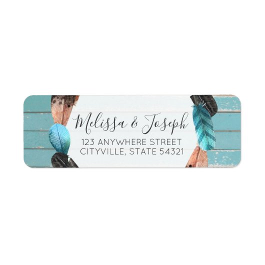 Étiquette Rustique Turquoise Boho Boho Adresse de retour (Devant)