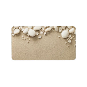 Étiquette Sable, arrière - plan de plage avec des coquilles