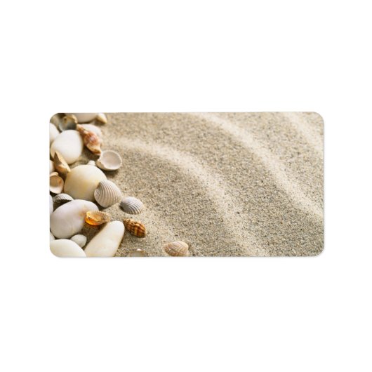 Étiquette Sable Avec Coquilles Et Pierres. Composition de pl (Devant)