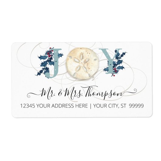 Étiquette Sable de la plage de Noël Dollar Bleu Script (Devant)