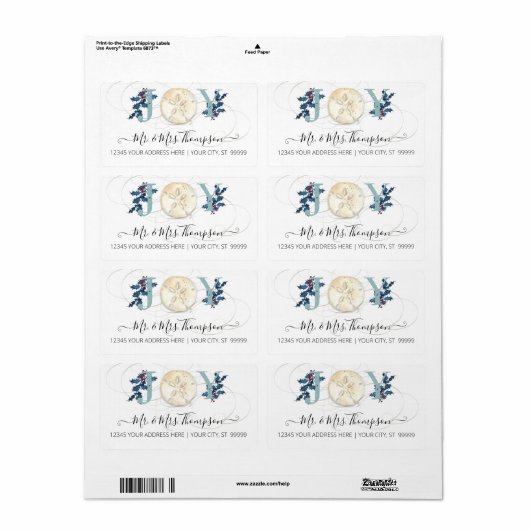 Étiquette Sable de la plage de Noël Dollar Bleu Script (Feuille entière)