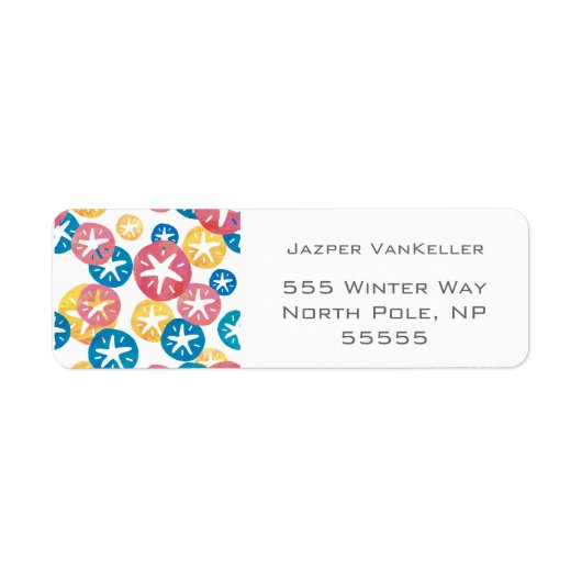 Étiquette Sable Dollar Jaune Rouge Bleu Motif (Devant)