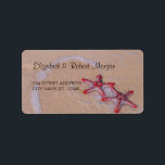 Étiquette Sable Tropical, Épée Rouge<br><div class="desc">Elégant étiquette de mariage de plage.</div>