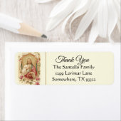 Étiquette Sacré Coeur Jésus Rose Fleurs Merci (En situation)