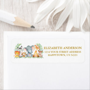 Étiquette Safari Animaux Girl Baby shower Gold Adresse