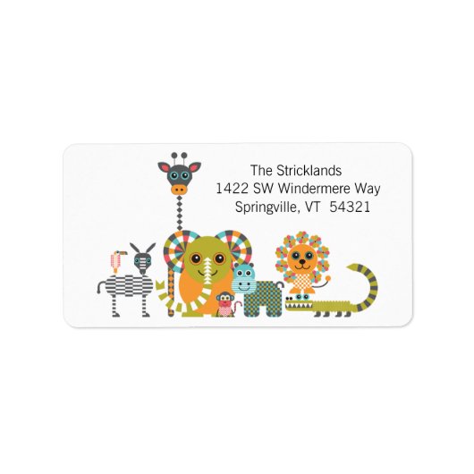 Étiquette Safari de la jungle moderne pour enfants Animaux É (Devant)