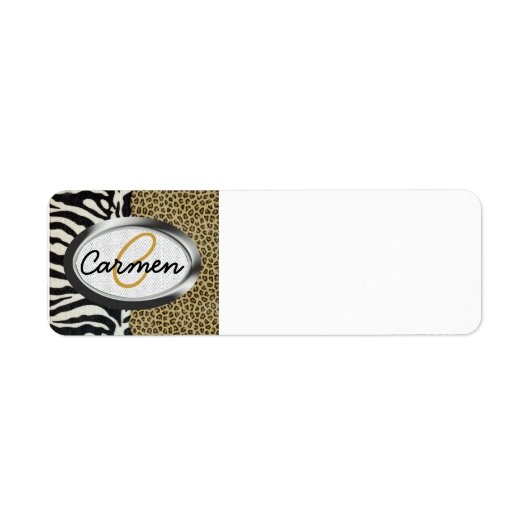 Étiquette Safari Leopard et Zebra Print Monogramme (Devant)