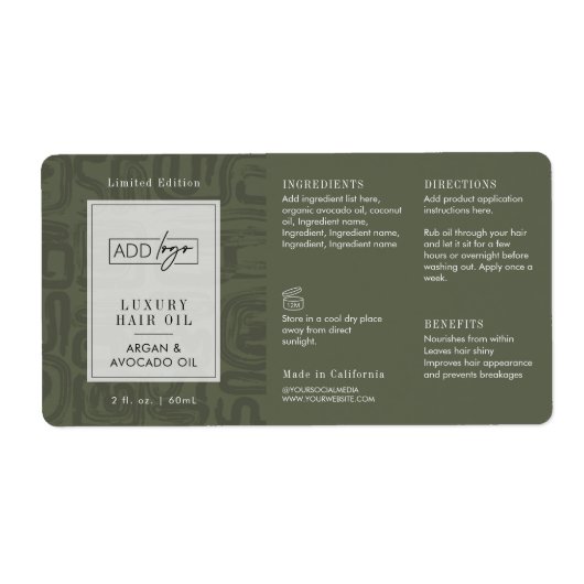 Étiquette Sage Green Boho Pattern Logo 2OZ Dropper Bottle (Devant)