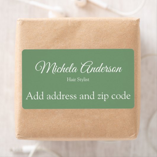 Étiquette Sage green hair stylist ajouter code postal adress (En situation)