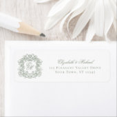 Étiquette Sage Green Monogram Crest Wedding Return Address (En situation)