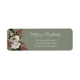 Étiquette Sage Green Noël Floral Custom Return Adresse