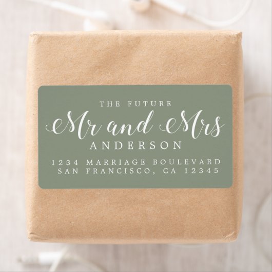 Étiquette Sage Green Script Future Mr Mrs Return Address (En situation)