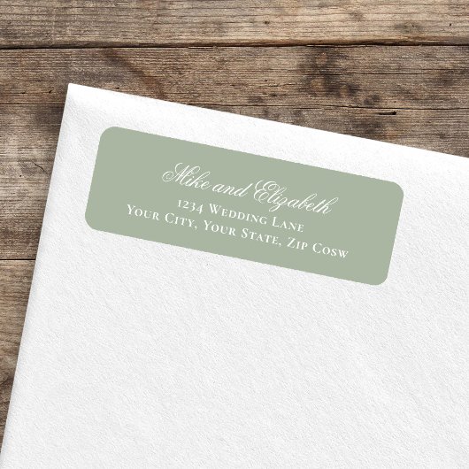 Étiquette Sage Green Script Names Wedding Address
