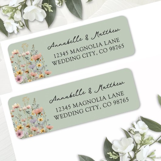 Étiquette Sage Green Wildflower Floral Return Address