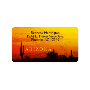Étiquette Saguaro Cactus Arizona Coucher de soleil rouge ora