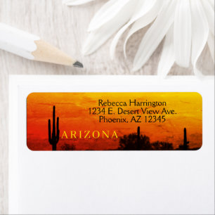 Étiquette Saguaro Cactus Arizona Coucher de soleil rouge ora