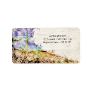 Étiquette Saguaro Cactus Arizona Desert Purple Aquarelle
