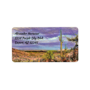 Étiquette Saguaro Cactus Purple Sky Arizona Vue sur le déser